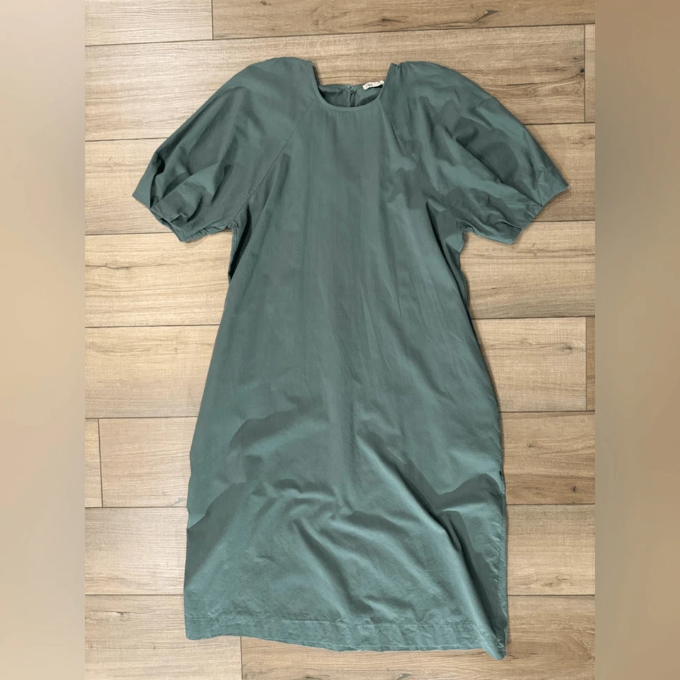 Zara Vestido Largo Manga Globo M Mediano Salvia Vacaciones Mujer’s Navidad Boho Foto 2 de 4