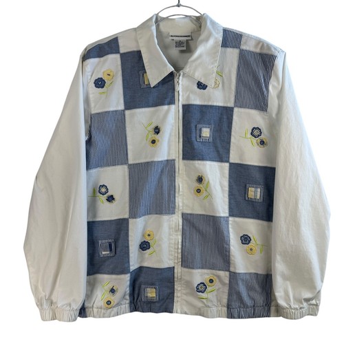 Cottagecore Alfred Dunner Floral Patchwork Jacket Blue Sz 14 Grandma Patchwork