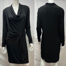 Women's Michael Kors Black Long Sleeve Draped Cowl Twist Stretchy Skinky Dress L