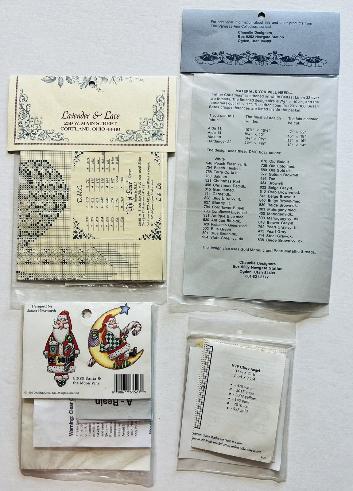 Lot 4 Christmas ornaments Cross Stitch Kits-Mill Hill Lavender Lace Vanessa-Ann