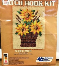 National Yarn Crafts Latch Hook Rug Kit Sunflower Basket R504 18x24 Vintage New