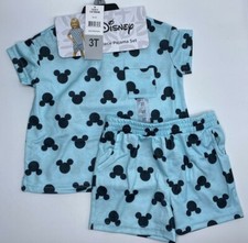 Girls Size 3T Disney Mickey Mouse 2-Piece Pajama Set Shorts Summer Pajamas Blue