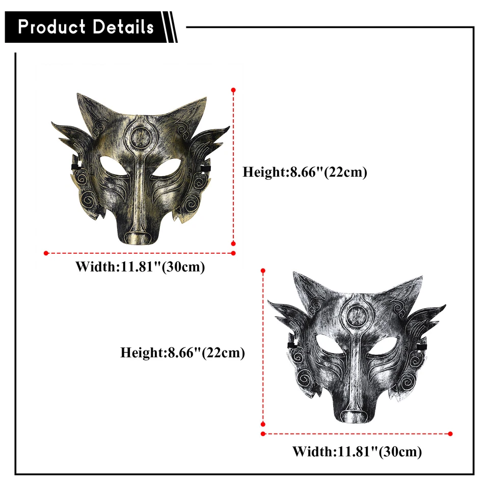 2pcs Wolf Half Face Mask Animal Masquerade Masks for Halloween Party Cosplay - Image 2 of 4