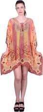 Jewel Print Bohemian Style Summer Beach Chiffon Kaftan Poncho Shirt L-34"