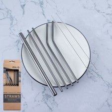  Stainless Steel Straws Set of 7 . Silver 8.5"
