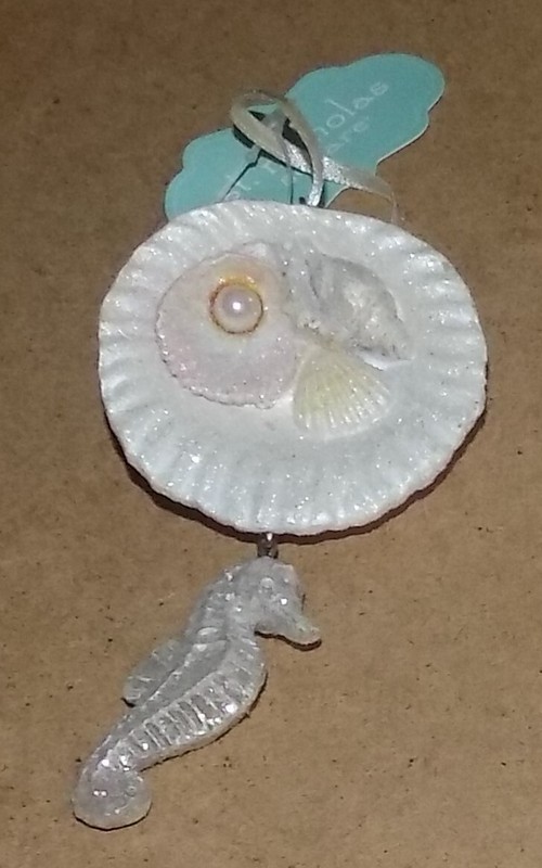 Sea Shell with Pearl and Seahorse Christmas Ornament