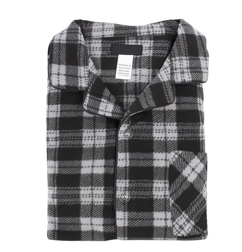 Men's Plaid Fleece 2 Piece Sleep Button Up Drawstring Waist Classic Pajama Set - Picture 9 of 15