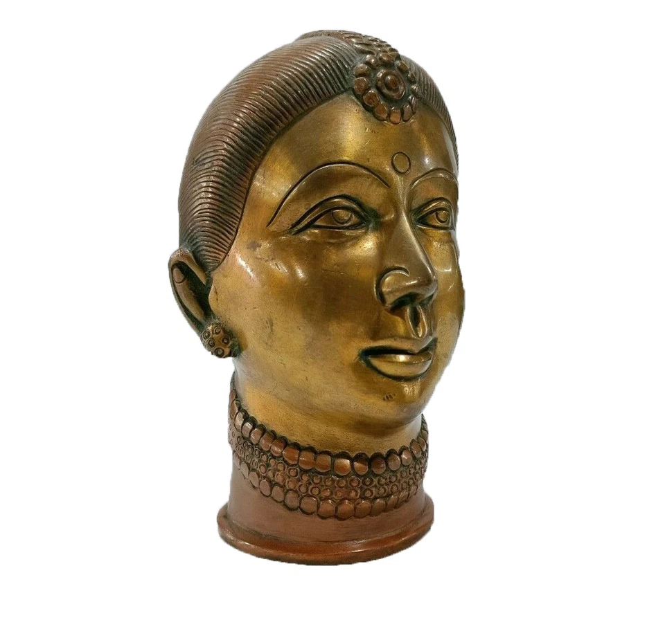 Escultura de cabeza femenina de metal hecha en bronce estatua para decoración hecha a mano india Foto 2 de 4