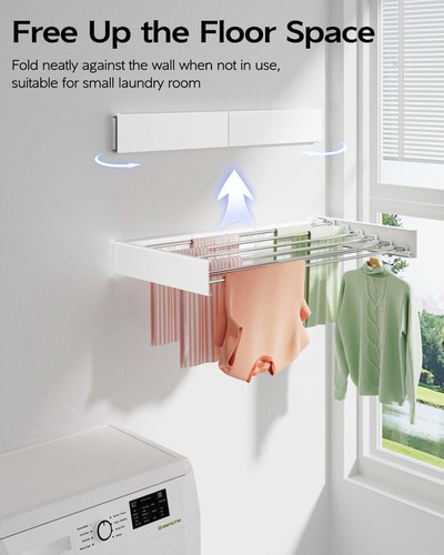 Wall Mounted Clothes Drying Rack 40 inches, Foldable Wall Mount Laundry Rack Fol - Picture 2 of 6