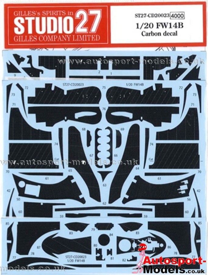 1 20 Williams FW14B Renault carbon fibre decal set by Studio 27 CD20023 1 20 Williams FW14B Renault carbon fibre decal set by Studio 27 CD20023