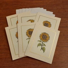 Sunflower blank note cards, set of 6, with envelopes, hand crafted