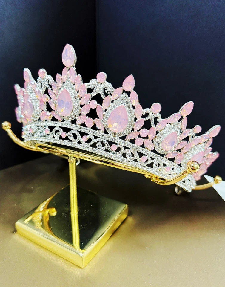 Corona de Plata, Tiara Rosa Crema, Tiara Princesa, Diadema de Boda, Tiara Nupcial Foto 2 de 4