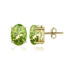 Gold Tone over Sterling Silver Peridot 5x3mm Oval Stud Earrings