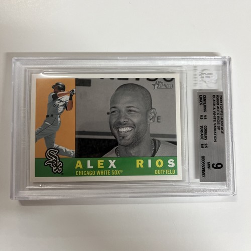Alex Rios SP 2009 Topps Heritage schwarz & weiß Variation #569B Beckett 9 Box C