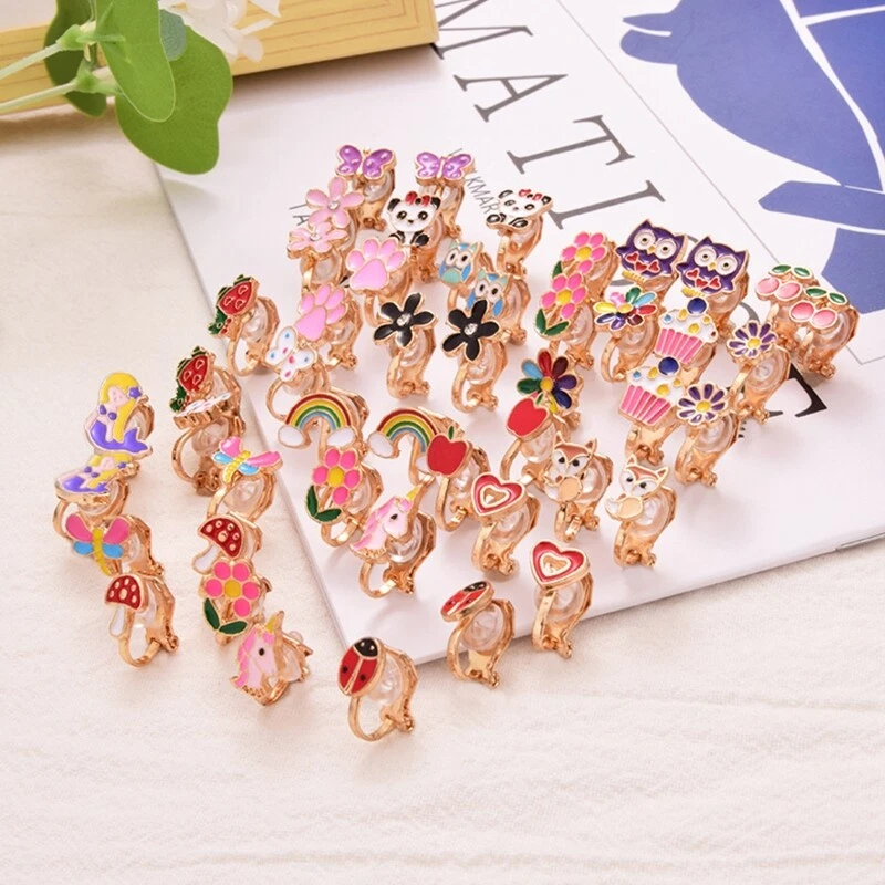 20 Pairs of Girls Clip On Earrings Kids Cute Flower Earring Princess Dress Up
