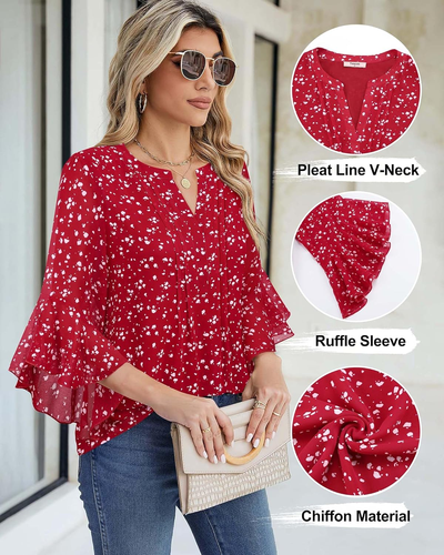 Women's 3/4 Sleeve Tops Dressy Casual Business Work Blouses Chiffon Office Shirt - Picture 4 of 12