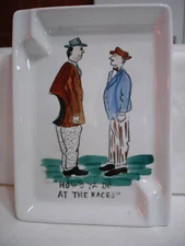 Vintage Porcelain Japan Humorous Funny Car Races Cartoon Ashtray