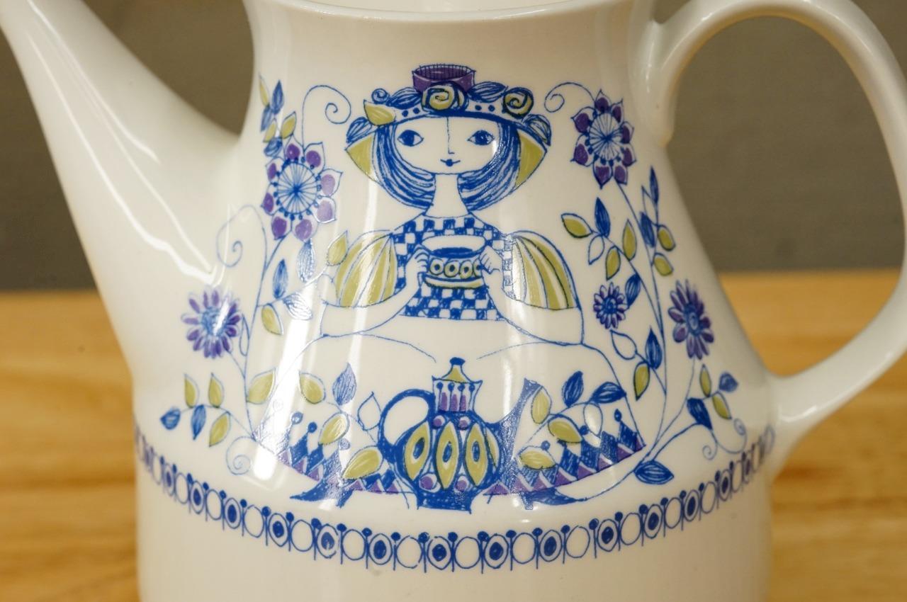 Mid Century Modern MCM Vintage Teapot Figgjo Flint Norway Lotte Blue Flowers