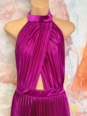 Anthropologie L'IDEE Renaissance Halter Side-Slit Pleated Maxi Dress Size 4  $395 | eBay