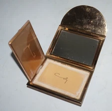 Vintage Coty Gold Tone Envelope Pressed Powder Compact w Applicator Mirror