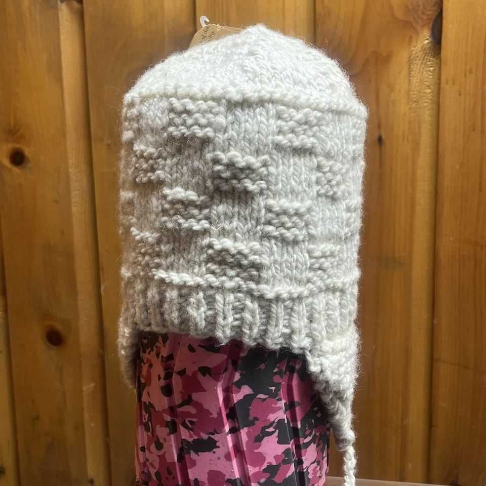 Chapéu caçador gorro malha 100% lã abas de orelha chapéu off white - Imagem 4 de 4