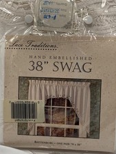 Lace Traditions Hand Embellished 38" Swag Curtain Pair Battenburg 70" X 38" Cott