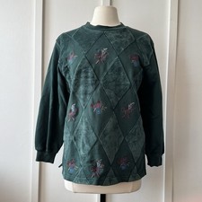 Alfred Dunner Petite Medium Quilted Embroidered Green Sweater