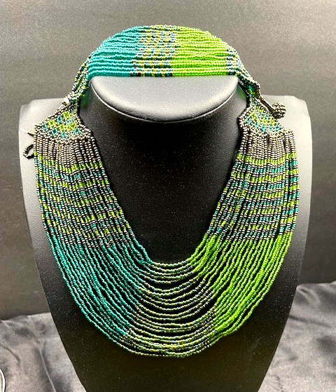 Multi strand Beaded BOHO Statement Blue Green Nec… - image 1