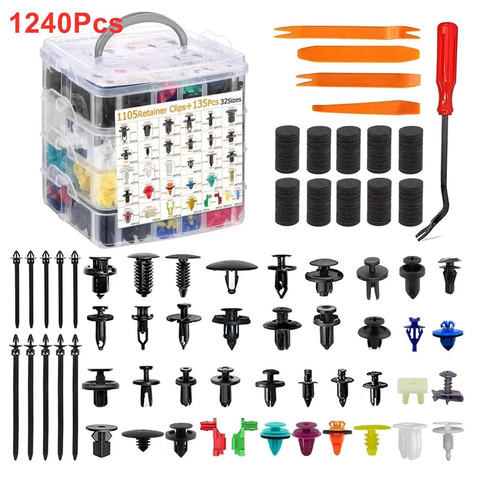 Auto Fastener Clip Retainer Rivet+Tool Set For Car Bumper Door Panel Fender - Image 3 of 4