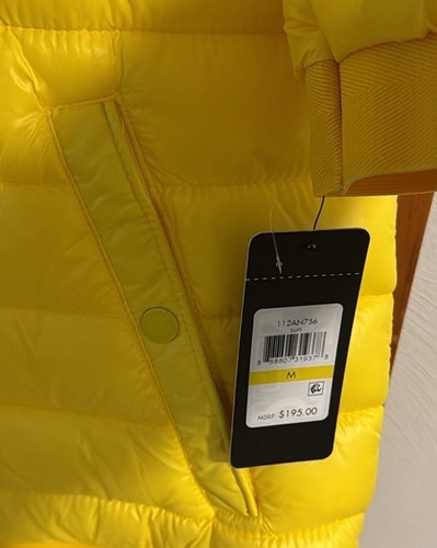 Guess Puffer Jacket Mens Medium Yellow Zip Pocket Lightweight - Picture 4 of 4