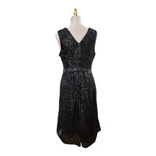 Draper James RSVP Sequin Dress Women's 10 Black Sleeveless V-Neck Cocktail Nwt