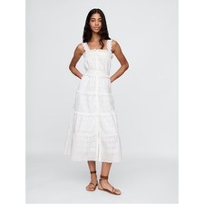 New! Gap x Doen $158 White Eyelet Tiered Midi Dress Womens LG NWT