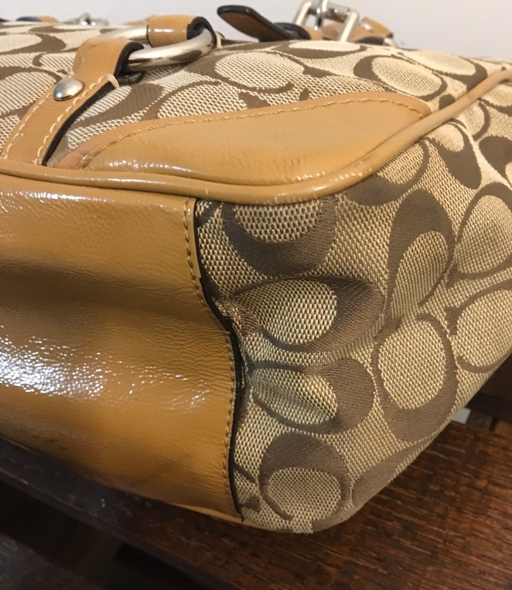 COACH Signature Jacquard Khaki Brown Gallery Tote Shoulder Bag