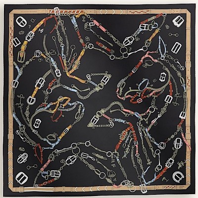 Hermes Scarf Stole Les Chevaux Dechaines Black Silk Auth New tag