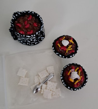 1:12 Dollhouse Miniature Food Lot Chili Bowls w/ Pot, Crackers Spoon