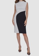 Halston Women's Black Lined Mock Neck Colorblocked Sheath Dress Sz 10