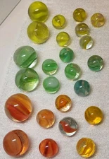 21 Assorted Cat's Eye Marbles Peltier Marble King Vitro Caged Hybrid AV .60-.98