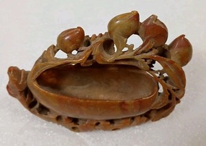 VINTAGE CHINESE SOAPSTONE INK WELL BRUSH P0T  CARVED SAYS SAN DIEGO 1916
