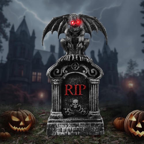 Decorazioni lapidi da esterno animatroniche Halloween 17", LED cimitero cimitero - Foto 6 di 7