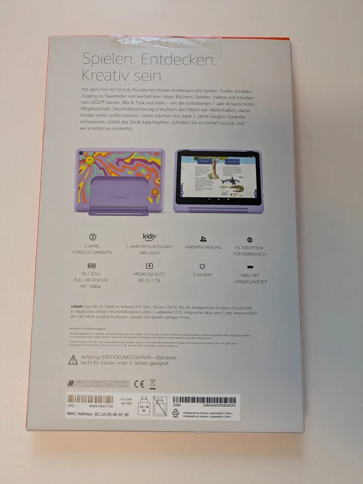 Amazon Fire HD 10 Kids Pro 32GB, Wi-Fi, 10,1 Zoll - Lila Happy-Day-Design - Bild 2 von 2
