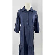 Quince 100% Organic Blue Cotton Poplin Midi Tunic Dress XS NWT Navy Shirtdress 