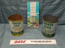 Pair of Vintage Quaker State Motor Oil Quart  cans with map included
