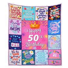 50th Birthday Throw Blanket 50x60 Inch Women 50 Year Old Party Decorations