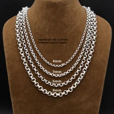 Pure S999 Fine Silver Chain Men Women 3-8mm Cable Rolo Link Necklace 18-30inch