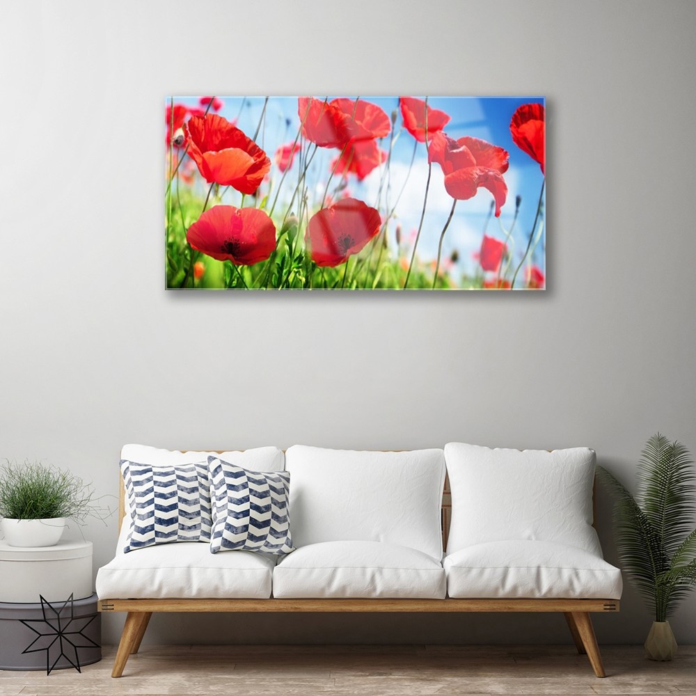 Tableau sur verre image impression nature coquelicots grand format - 2