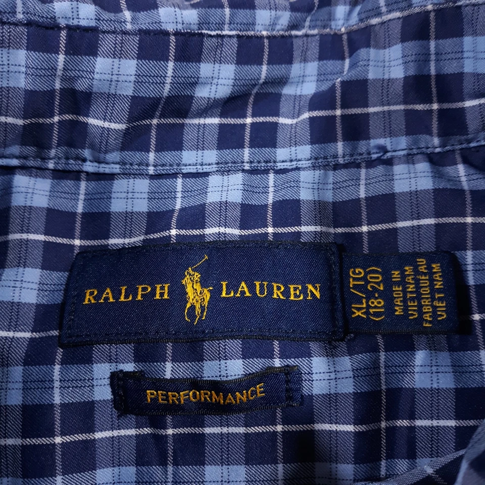 Camisa Polo Ralph Lauren Performance Jóvenes Niños Talla XL 18-20 Azul Abotonada Foto 3 de 4