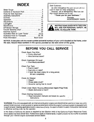 Operator Maint Manual Montgomery Ward 12HP 38" Lawn Mower TMO-33905A to 33927A - Picture 10 of 20