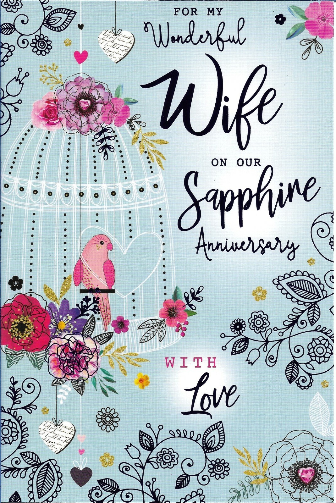 WONDERFUL WIFE ON OUR SAPPHIRE 45TH ANNIVERSARY GREETING CARD 9""X6""