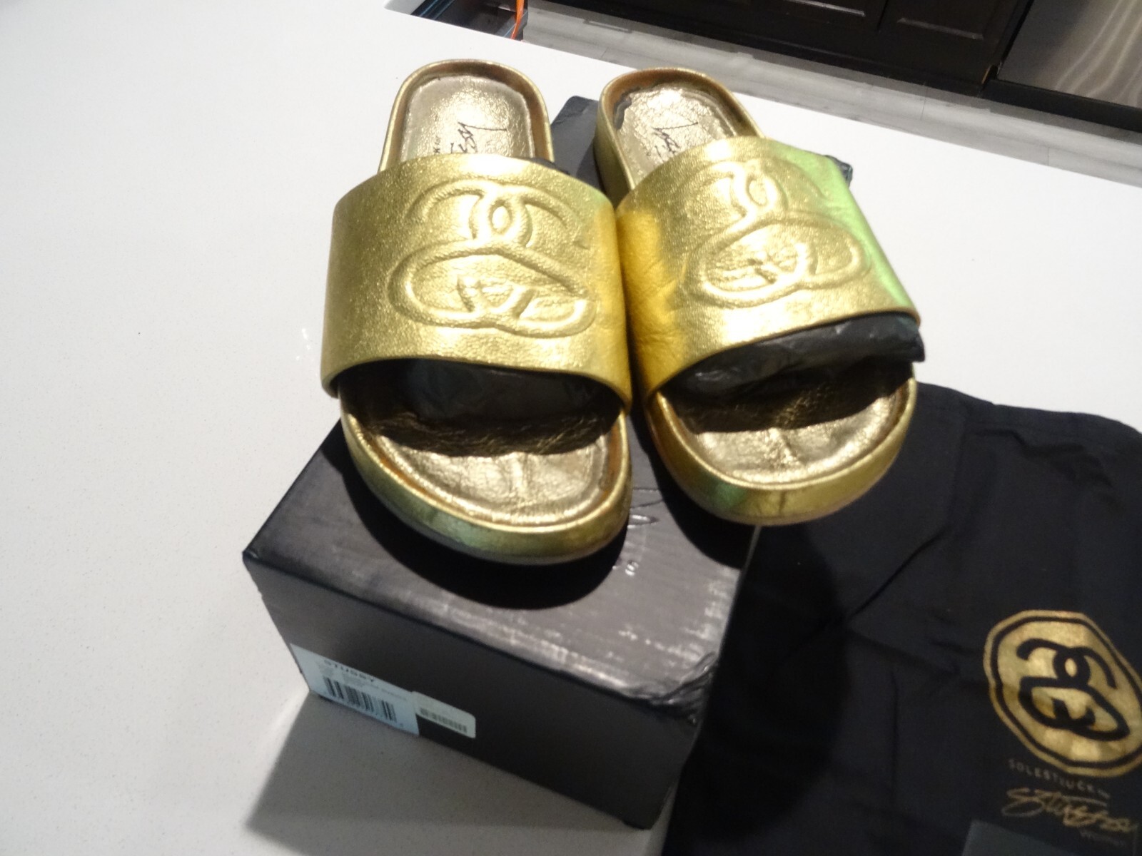 APL RARO SANDALI SLIDE STUSSY SS LINK SOLESTRUCK PELLE ORO TAGLIA 9 DONNA