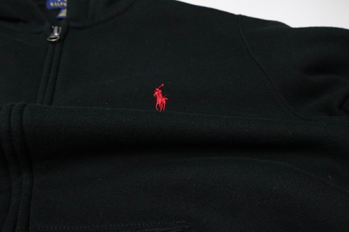 RALPH LAUREN Polo Hoodie Boy's LARGE Full Zip Sports Pockets Black Logo - Picture 6 of 11